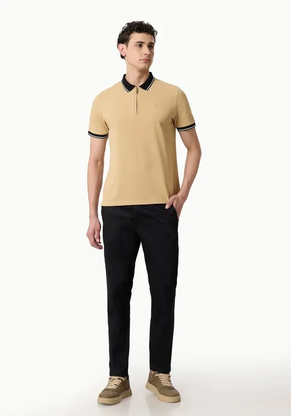 Beige_Azure_Trim_Lustra_Cotton_Polo_T_Shirt_For_Men