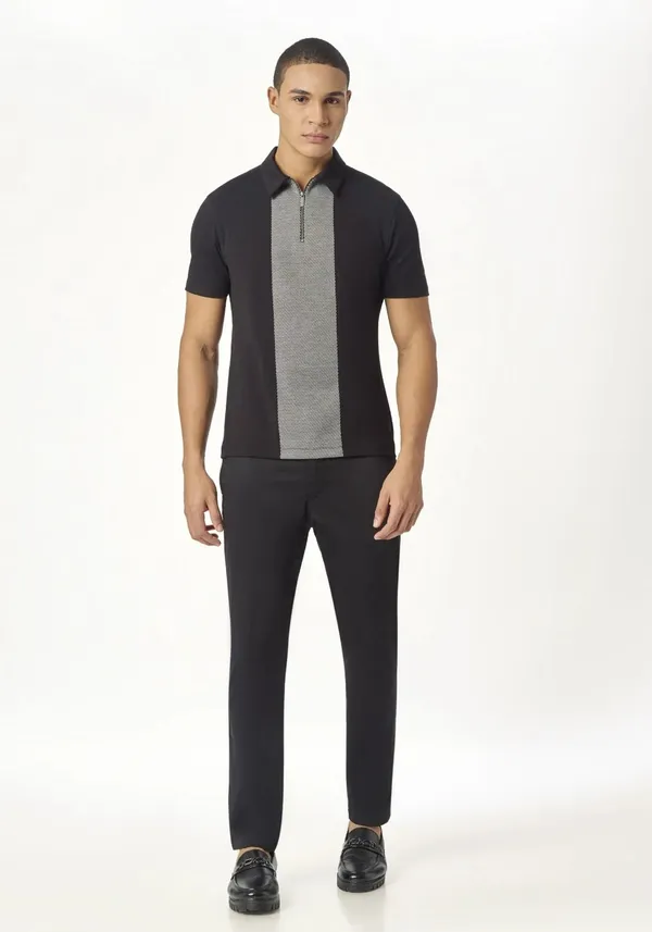 Black_Zipper_Cotton_Pique_Polo_T_Shirt_For_Men