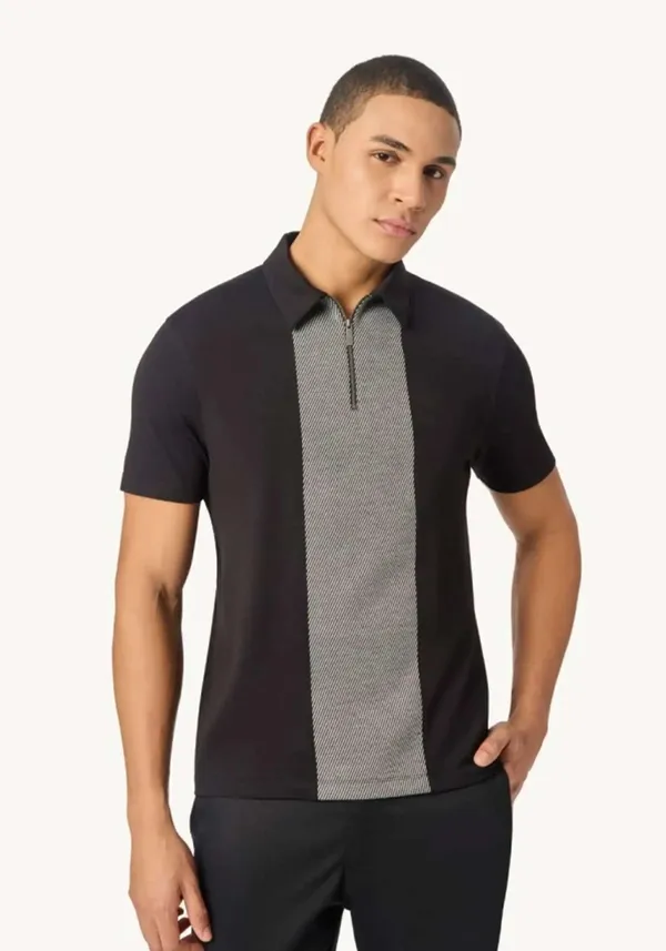 Black_Zipper_Cotton_Pique_Polo_T_Shirt_For_Men