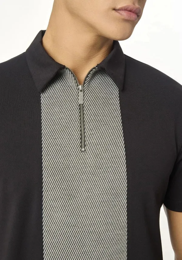 Black_Zipper_Cotton_Pique_Polo_T_Shirt_For_Men