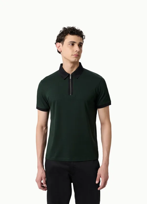 Bottle_Green_Imperial_Zipper_Lustra_Cotton_Polo_T_Shirt_For_Men