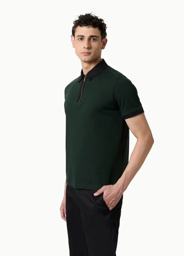 Bottle_Green_Imperial_Zipper_Lustra_Cotton_Polo_T_Shirt_For_Men