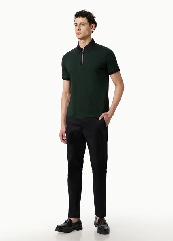 Bottle_Green_Imperial_Zipper_Lustra_Cotton_Polo_T_Shirt_For_Men