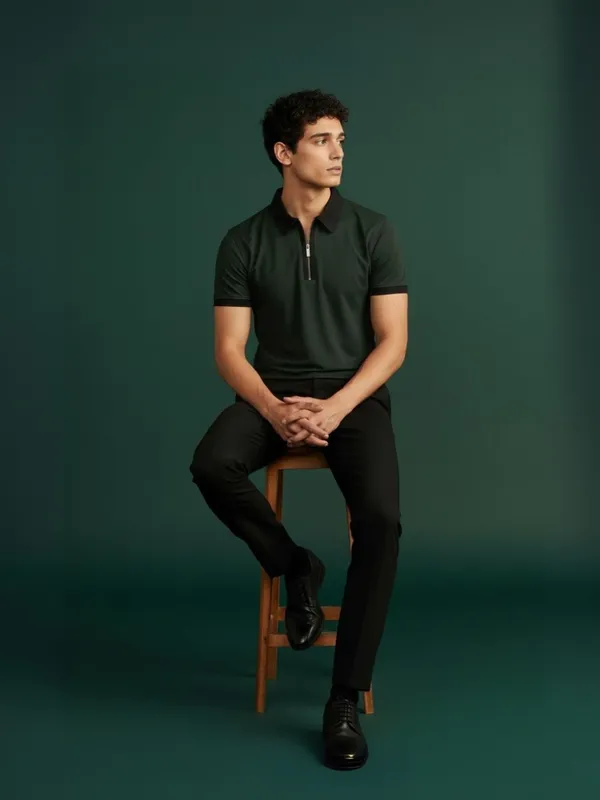 Bottle_Green_Imperial_Zipper_Lustra_Cotton_Polo_T_Shirt_For_Men