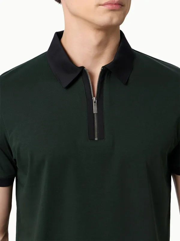 Bottle_Green_Imperial_Zipper_Lustra_Cotton_Polo_T_Shirt_For_Men