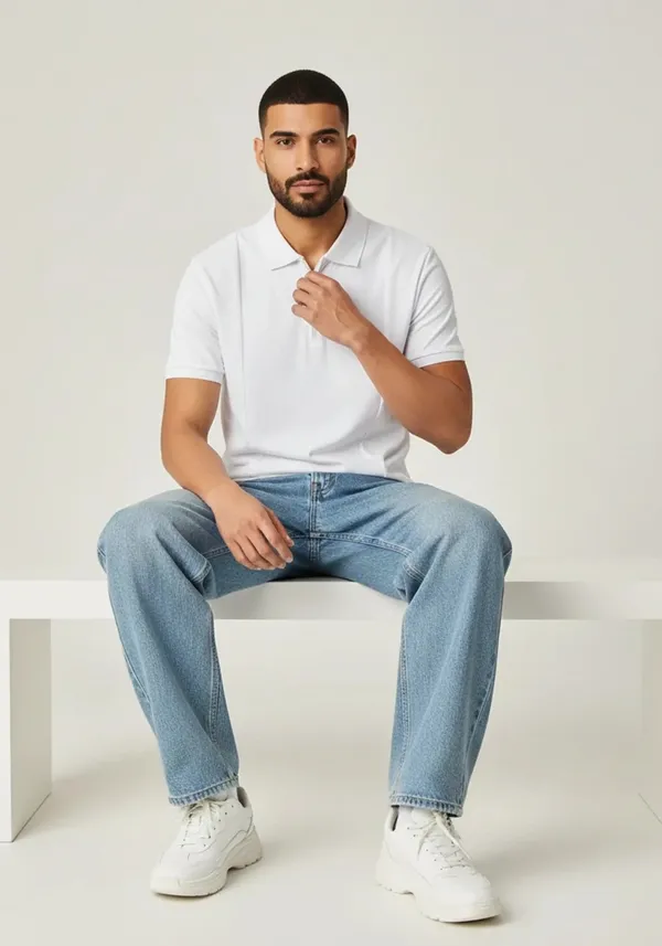 White_Noir_Luxe_Zipper_Lustra_Cotton_Polo_T_Shirt_For_Men