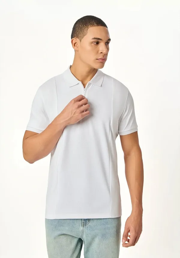 White_Noir_Luxe_Zipper_Lustra_Cotton_Polo_T_Shirt_For_Men