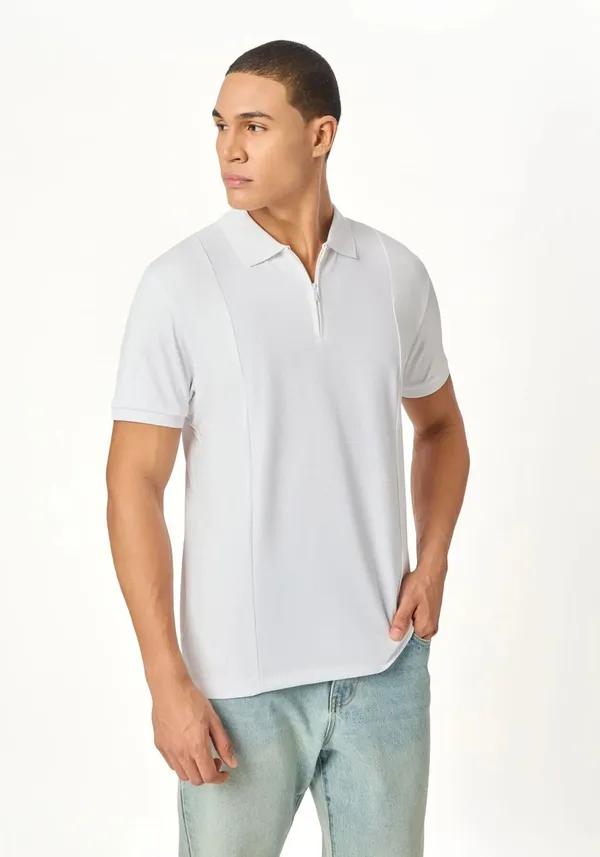 White_Noir_Luxe_Zipper_Lustra_Cotton_Polo_T_Shirt_For_Men