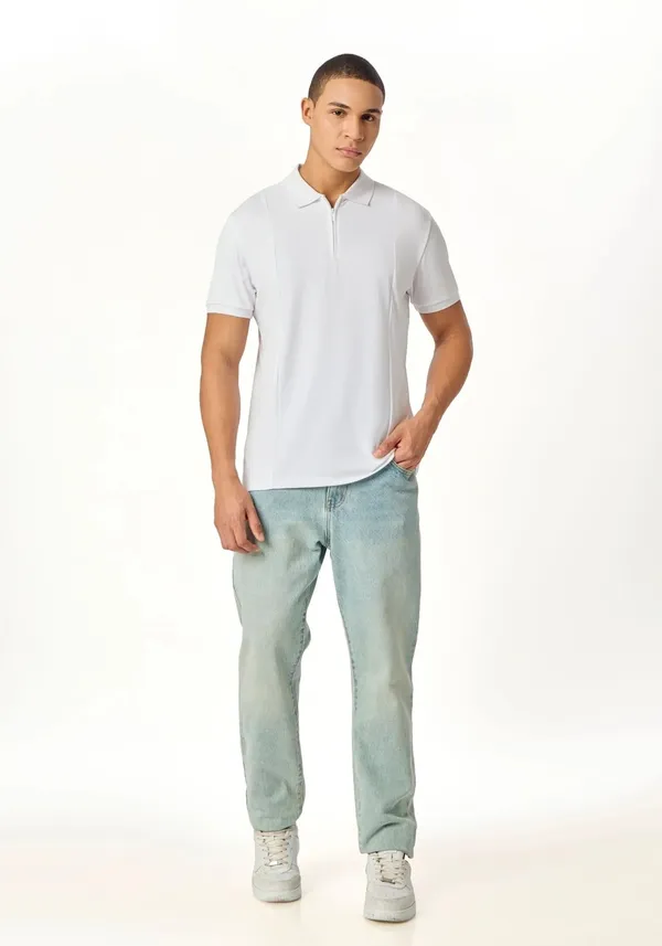 White_Noir_Luxe_Zipper_Lustra_Cotton_Polo_T_Shirt_For_Men
