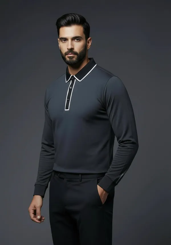 Black_Classic_Full_Sleeve_Shiny_Lustra_Cotton_Polo_T_Shirt_For_Men