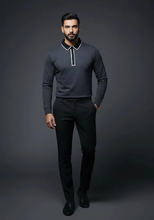 Black_Classic_Full_Sleeve_Shiny_Lustra_Cotton_Polo_T_Shirt_For_Men