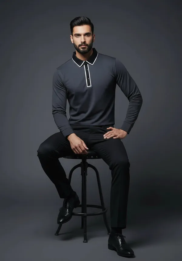 Black_Classic_Full_Sleeve_Shiny_Lustra_Cotton_Polo_T_Shirt_For_Men