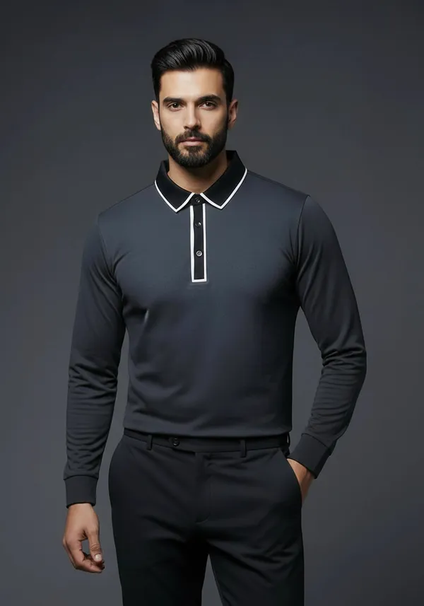 Black_Classic_Full_Sleeve_Shiny_Lustra_Cotton_Polo_T_Shirt_For_Men