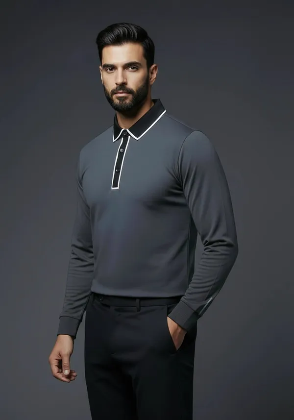 Grey_Classic_Full_Sleeve_Charcoal_Lustra_Cotton_Polo_T_Shirt_For_Men