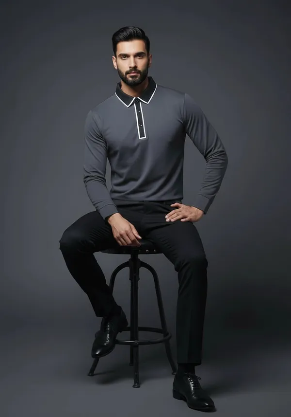 Grey_Classic_Full_Sleeve_Charcoal_Lustra_Cotton_Polo_T_Shirt_For_Men