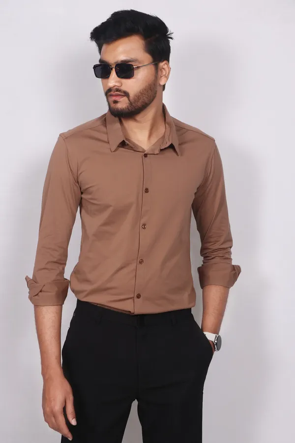 Tan_Lycra_Poly_Cotton_Premium_Shirt_For_Men