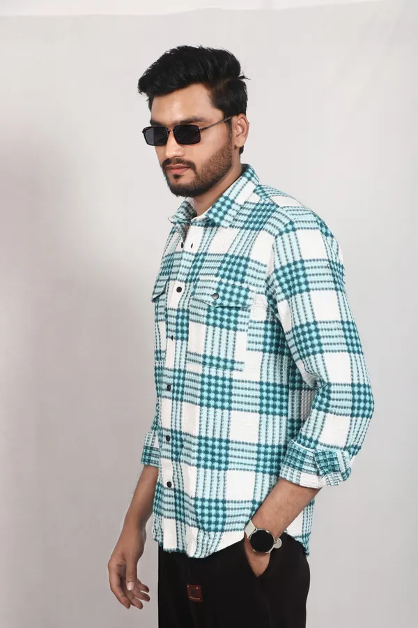 White_And_Skyblue_Brushing_Textured_Premium_Shirt_For_Men