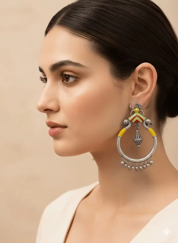 Silver_Plated_Round_Peacock_Stlye_Beads_Earrings