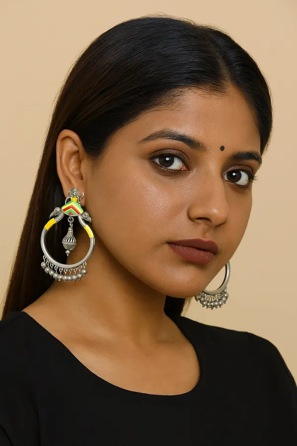 Silver_Plated_Round_Peacock_Stlye_Beads_Earrings