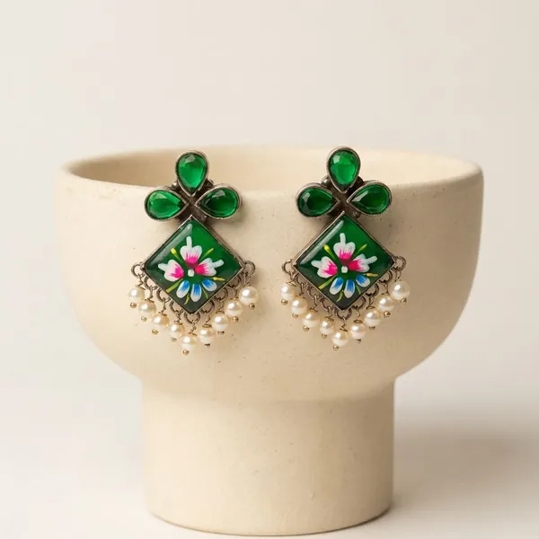 Green_Brass_Premium_Hand_Painted_Stone_Floral_Kite_Earrings_For_Women