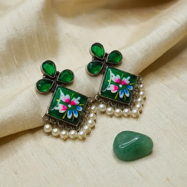 Green_Brass_Premium_Hand_Painted_Stone_Floral_Kite_Earrings_For_Women