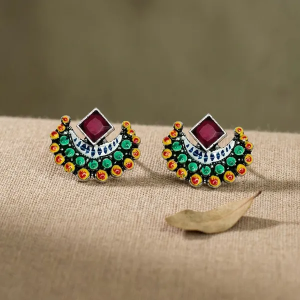 Maroon_Brass_Boho_Half_Moon_Hand_Painted_Majestic_Art_Earrings_For_Women