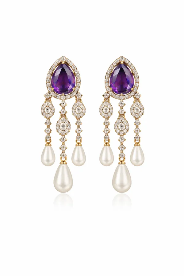 Partywear_Classic_Purple_AD_Pearl_Earring