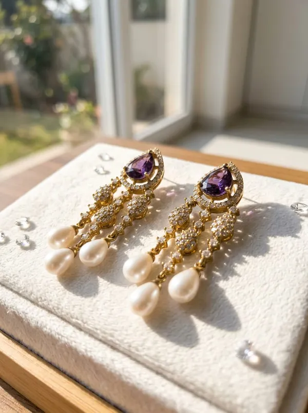 Partywear_Classic_Purple_AD_Pearl_Earring