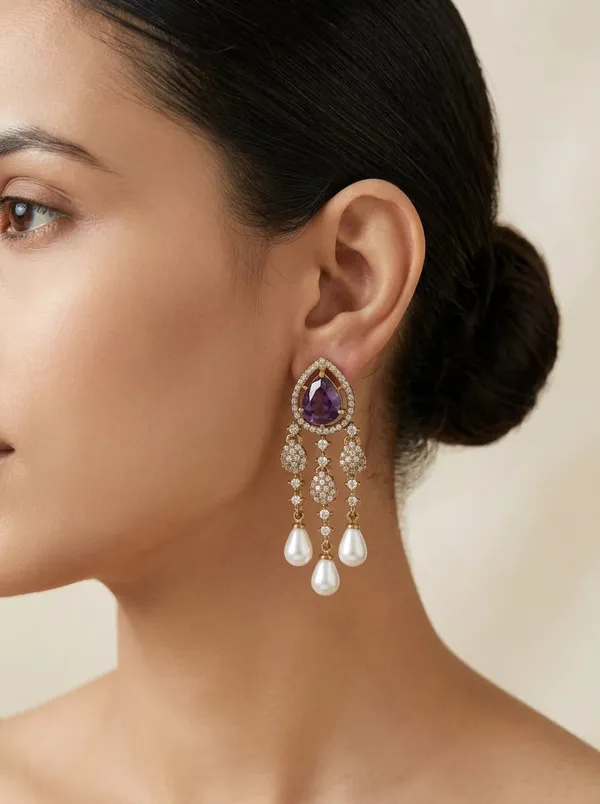 Partywear_Classic_Purple_AD_Pearl_Earring