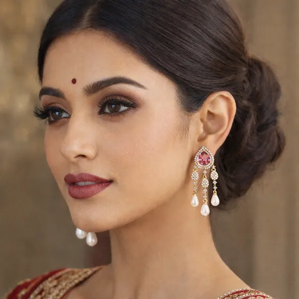Partywear_Classic_Pink_AD_Pearl_Earring