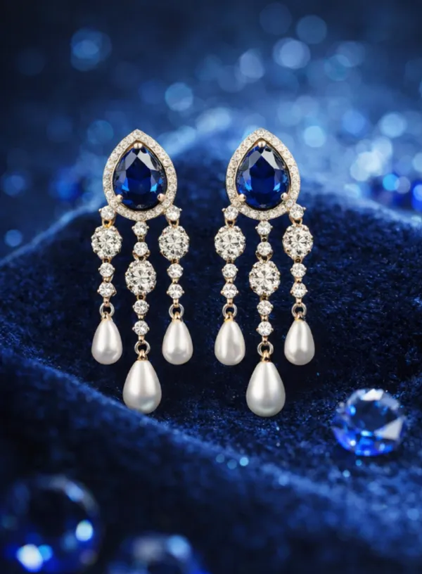 Partywear_Classic_Blue_AD_Pearl_Earring