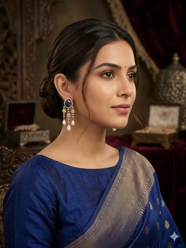 Partywear_Classic_Blue_AD_Pearl_Earring