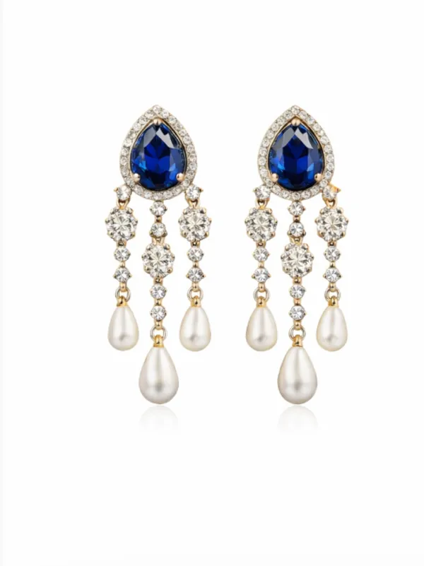 Partywear_Classic_Blue_AD_Pearl_Earring
