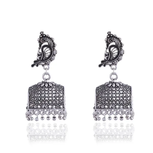 German_Silver_Premium_Oxidised_Peacock_Jhumka_For_Women