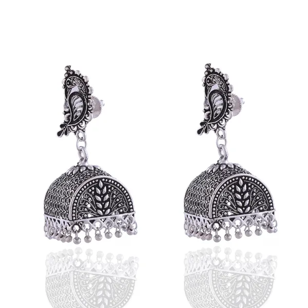 German_Silver_Premium_Oxidised_Peacock_Jhumka_For_Women