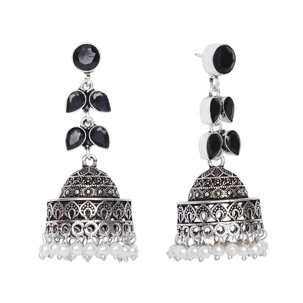 Silver_Brass_Premium_Leaf_Oxidised_Jhumka_For_Women