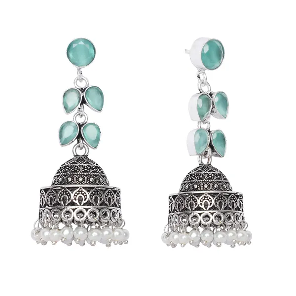 Silver_Brass_Premium_Forest_Leaf_Oxidised_Jhumka_For_Women