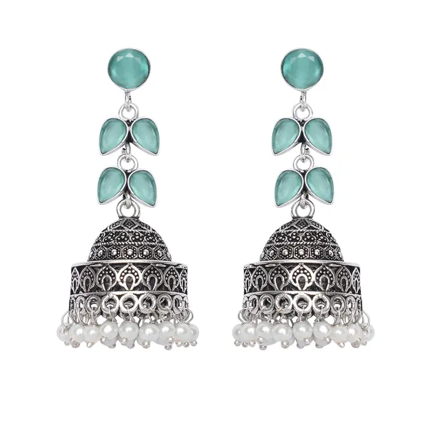 Silver_Brass_Premium_Forest_Leaf_Oxidised_Jhumka_For_Women