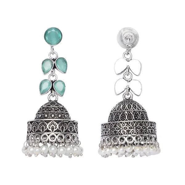 Silver_Brass_Premium_Forest_Leaf_Oxidised_Jhumka_For_Women
