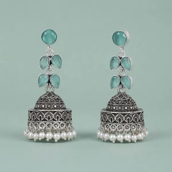 Silver_Brass_Premium_Forest_Leaf_Oxidised_Jhumka_For_Women
