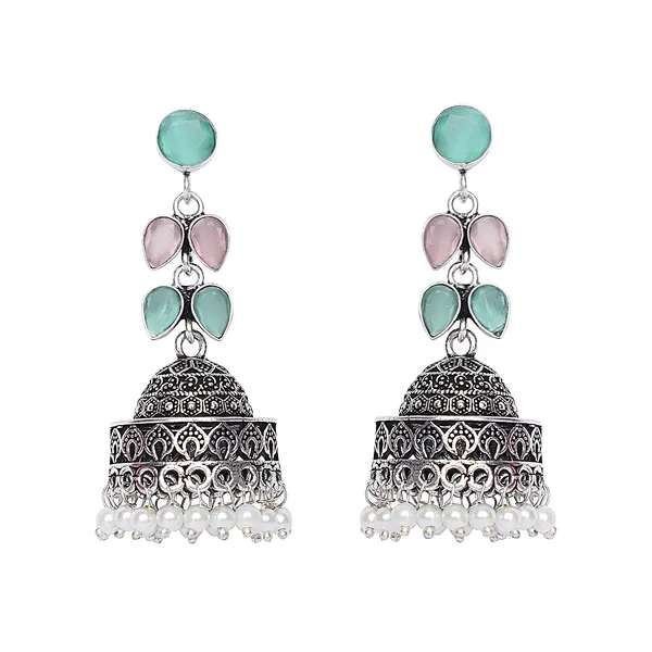 Mauve_Brass_Premium_Lilac_&_Forest_Leaf_Oxidised_Jhumka_For_Women