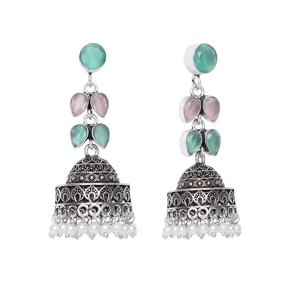 Mauve_Brass_Premium_Lilac_&_Forest_Leaf_Oxidised_Jhumka_For_Women