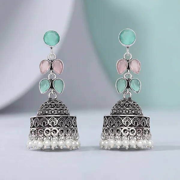 Mauve_Brass_Premium_Lilac_&_Forest_Leaf_Oxidised_Jhumka_For_Women