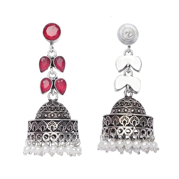 Silver_Brass_Premium_Leaf_Oxidised_Jhumka_For_Women