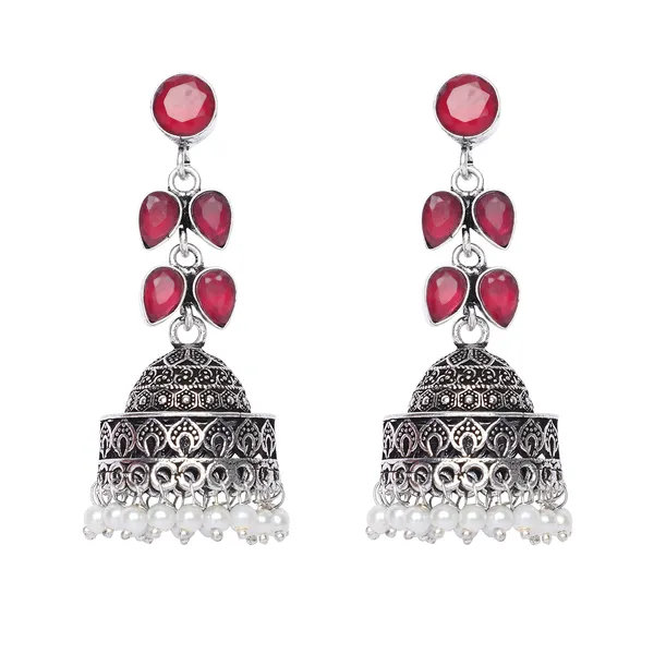 Silver_Brass_Premium_Leaf_Oxidised_Jhumka_For_Women