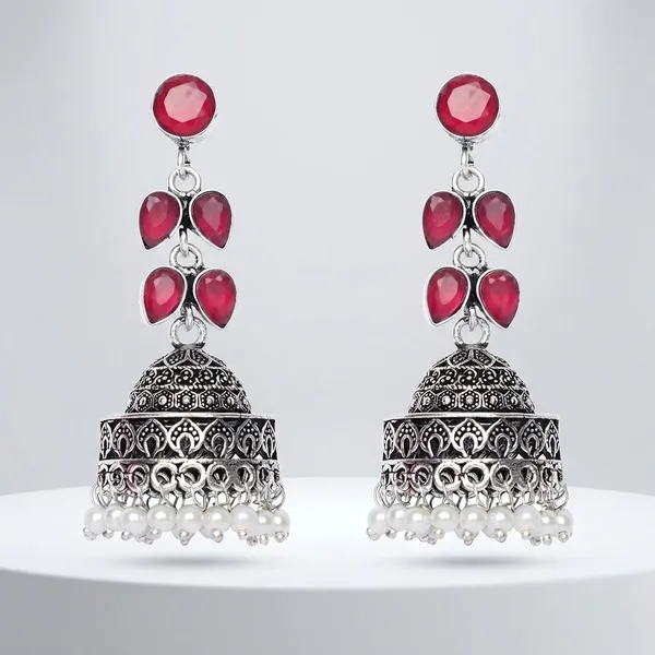 Silver_Brass_Premium_Leaf_Oxidised_Jhumka_For_Women
