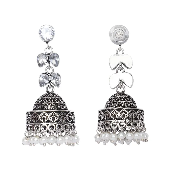 Oxidised_White_Leaf_Beads_Jhumka