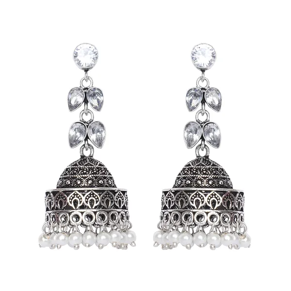 Oxidised_White_Leaf_Beads_Jhumka