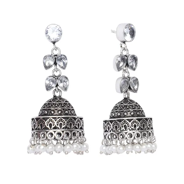 Oxidised_White_Leaf_Beads_Jhumka