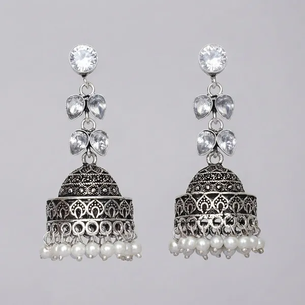 Oxidised_White_Leaf_Beads_Jhumka